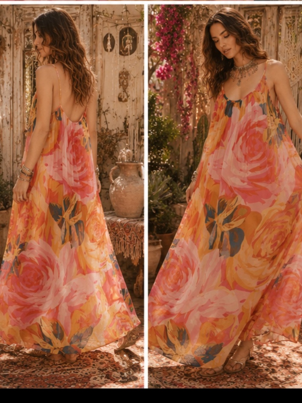 🆕 ARATTA EXOTIC MAXI DRESS Floral Maxi Dress in Pink and Yellow